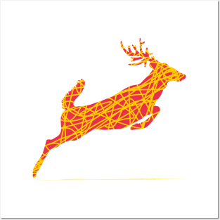 doodled jumping red deer Posters and Art